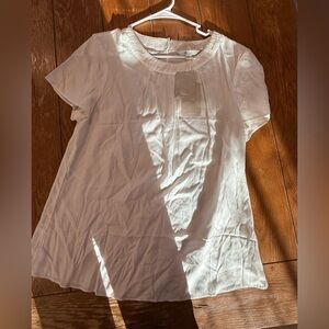 Boden Cream Pleated Short Sleeve Bib Collar Blouse